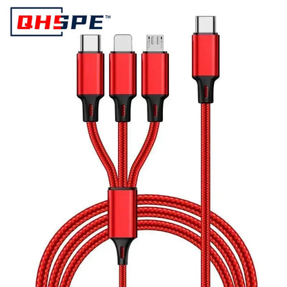 C Type 3 in 1 Charging Cable PD 1 Minute 3 Car Fast Charging Cable Suitable for Samsung, Xiaomi, Apple, Etc. Stable Charging
