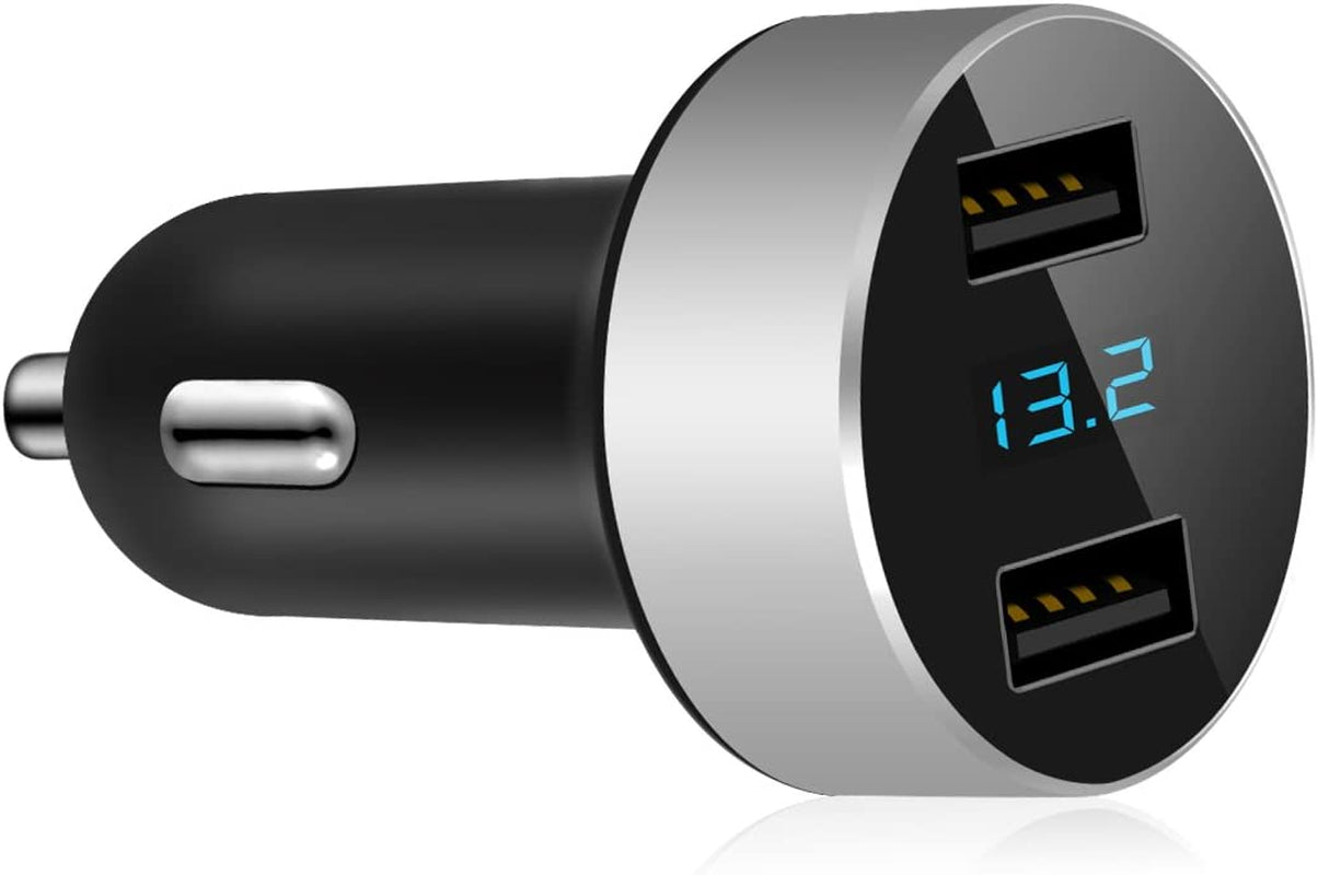 LIHAN Dual USB Car Charger, 4.8A Output, 12/24 Volt USB Adapter Plug for Cigarette Lighter Voltage Meter, Compatible with Iphone,Ipad, Samsung Galaxy, LG, Google, Black