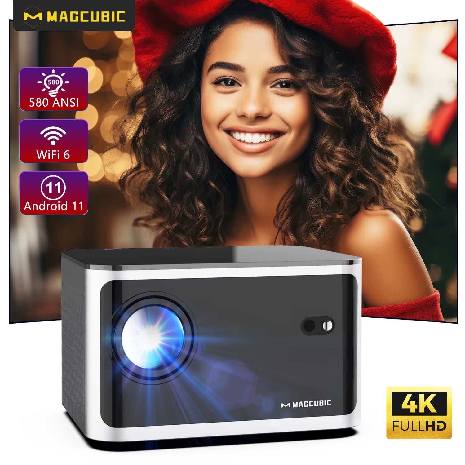 Magcubic 580ANSI Auto Focus Projector Android 11 4K 1080P Wifi6 Voice Control Allwinner H713 BT5.0 Home Cinema HY350 Pro