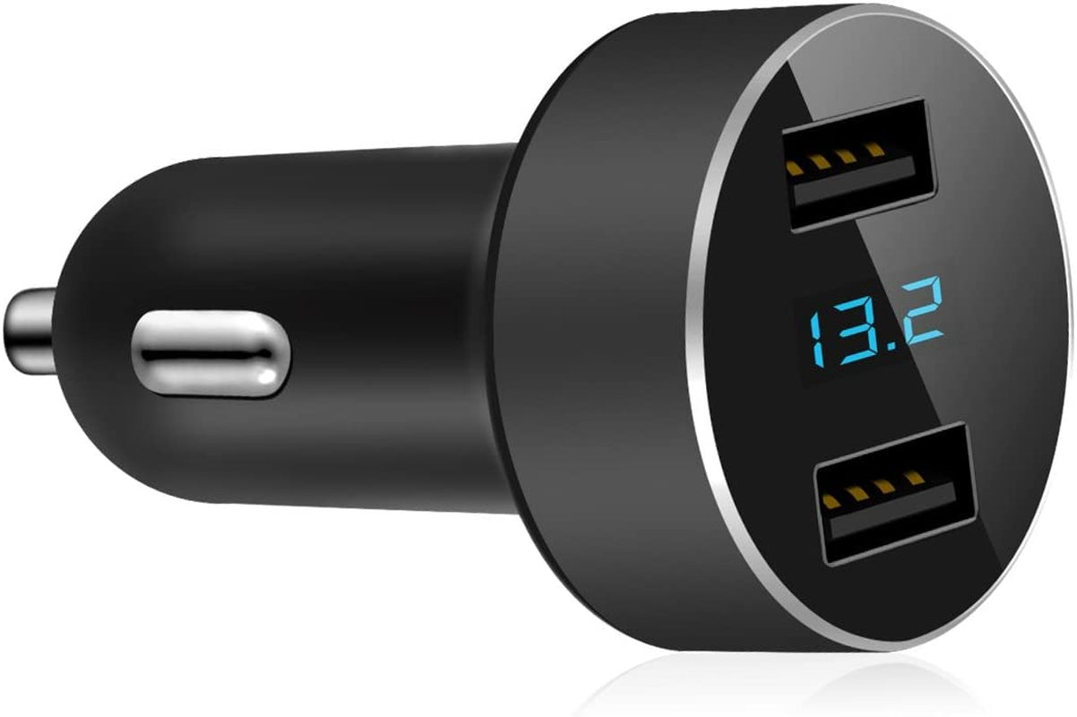 LIHAN Dual USB Car Charger, 4.8A Output, 12/24 Volt USB Adapter Plug for Cigarette Lighter Voltage Meter, Compatible with Iphone,Ipad, Samsung Galaxy, LG, Google, Black