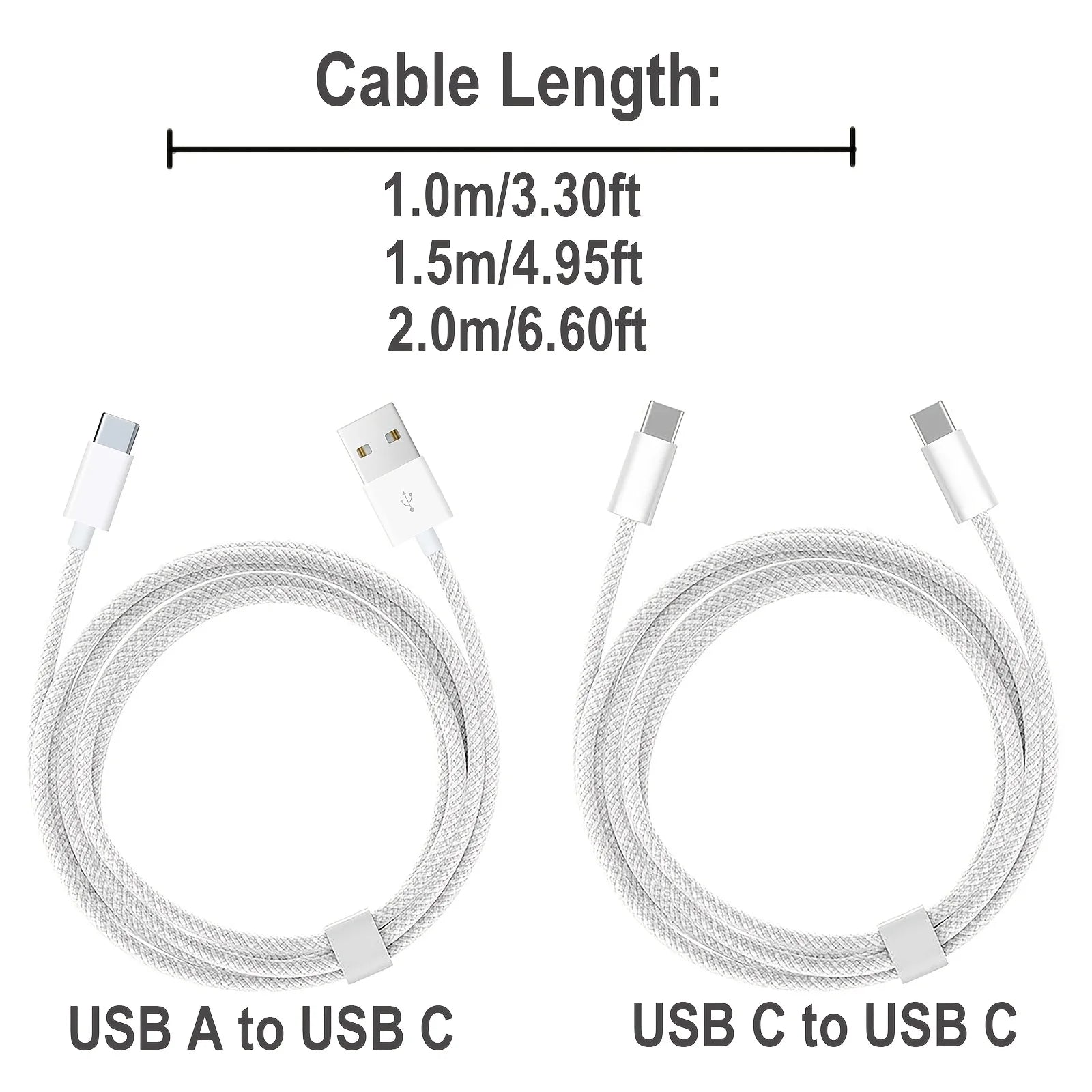 USB-C Nylon Braided Type-C Fast Charging Cable for Iphone16/15, Samsung S24/23/22, Ipad Pro, Car Charging Cable Support Carplay.