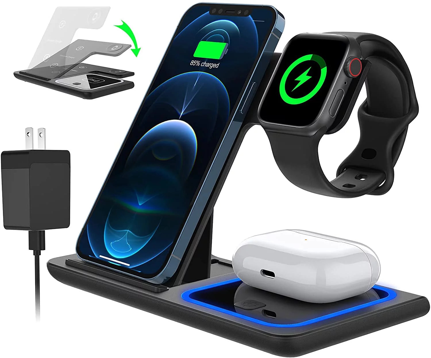 Wireless Charger,  18W Fast Iphone Charging Station for Iphone 16/15/14/13/12/11/Pro Max/Plus, 3 in 1 Wireless Charging Stand for Iwatch SE 10/9/8/7/6/5/4/3, Airpods Pro/3/2
