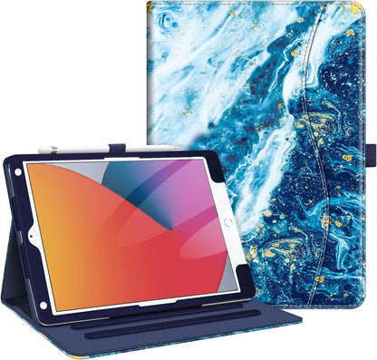Fintie Case for Ipad 9Th / 8Th / 7Th Generation (2021/2020/2019) 10.2 Inch - [Corner Protection] Multi-Angle Viewing Stand Cover with Pocket & Pencil Holder, Auto Sleep Wake, Ocean Marble