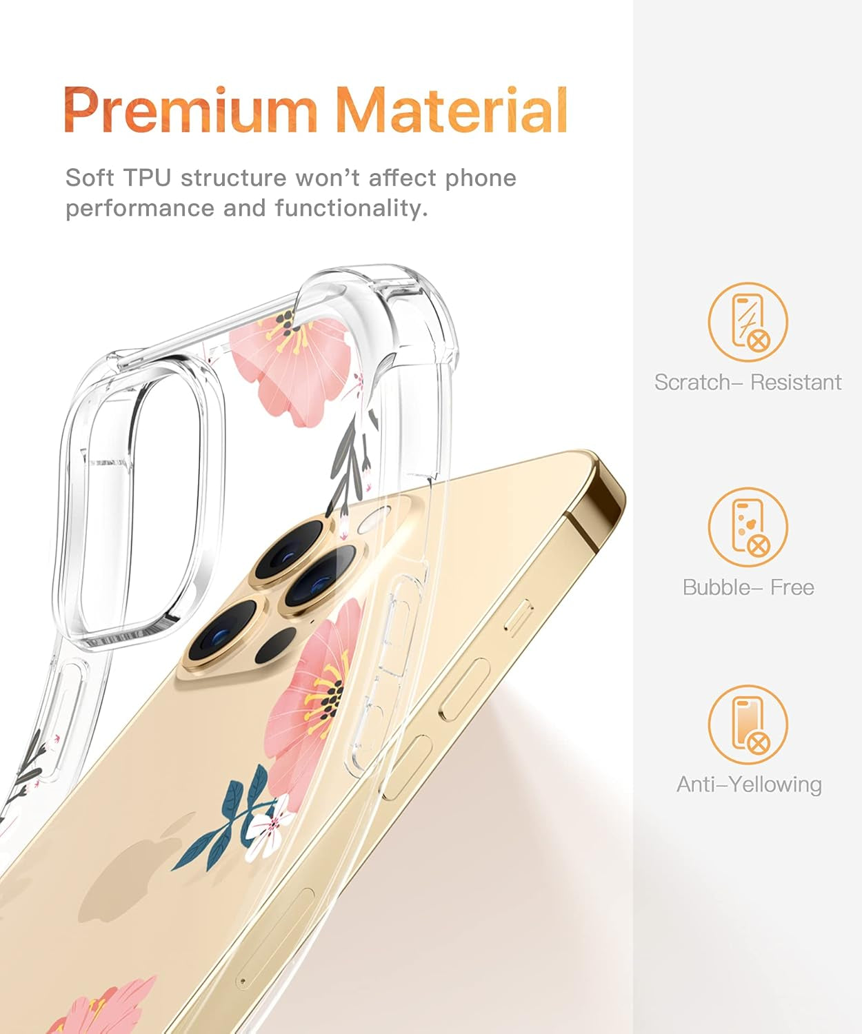 GVIEWIN Case Compatible with Iphone 13 Pro Max 6.7 Inch 2021, Clear Floral Soft & Flexible TPU Shockproof Protective Cover for Women Girls, Flower Pattern Design Phone Case (Summer Blossom/Pink)