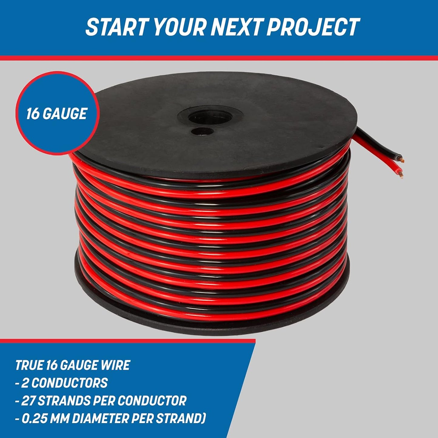 GS Power 16 Gauge Wire (16 AWG) - 100 Foot, Pure Copper, Stranded Electrical Wiring for Speaker, Automotive, Trailer, Stereo and Home Theater Applications - Red/Black