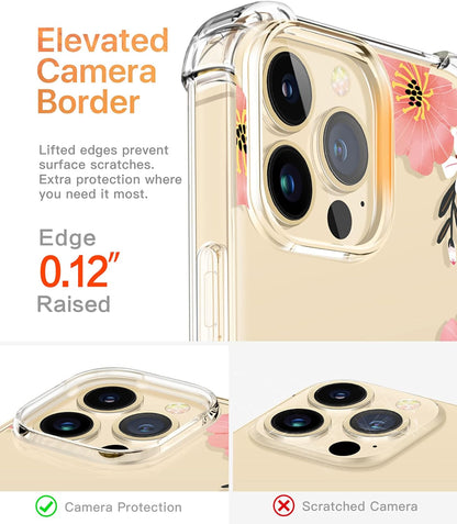 GVIEWIN Case Compatible with Iphone 13 Pro Max 6.7 Inch 2021, Clear Floral Soft & Flexible TPU Shockproof Protective Cover for Women Girls, Flower Pattern Design Phone Case (Summer Blossom/Pink)