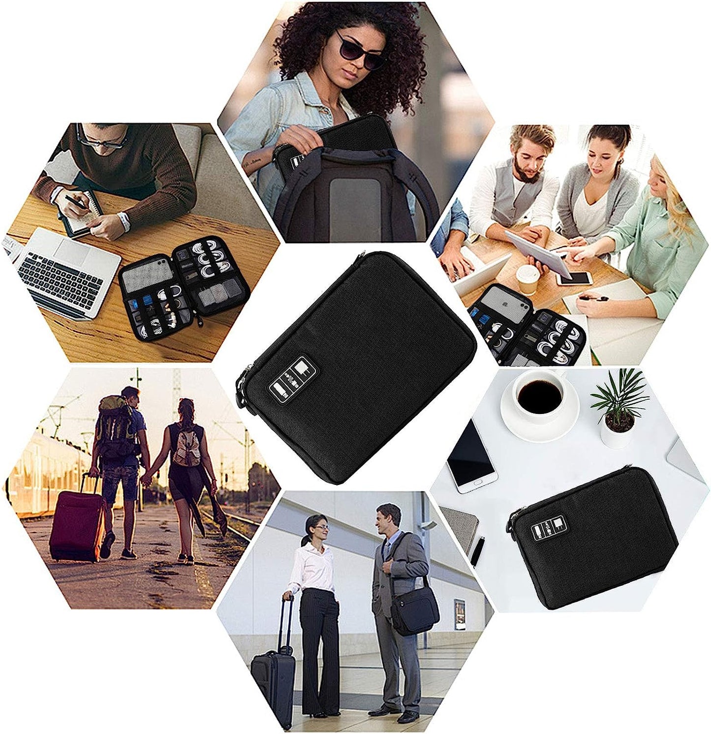 Travel Cable Organizer Bag Waterproof Portable Electronic Accessories Organizer for USB Cable Cord Phone Charger Headset Wire SD Card with 5Pcs Cable Ties(Grey)