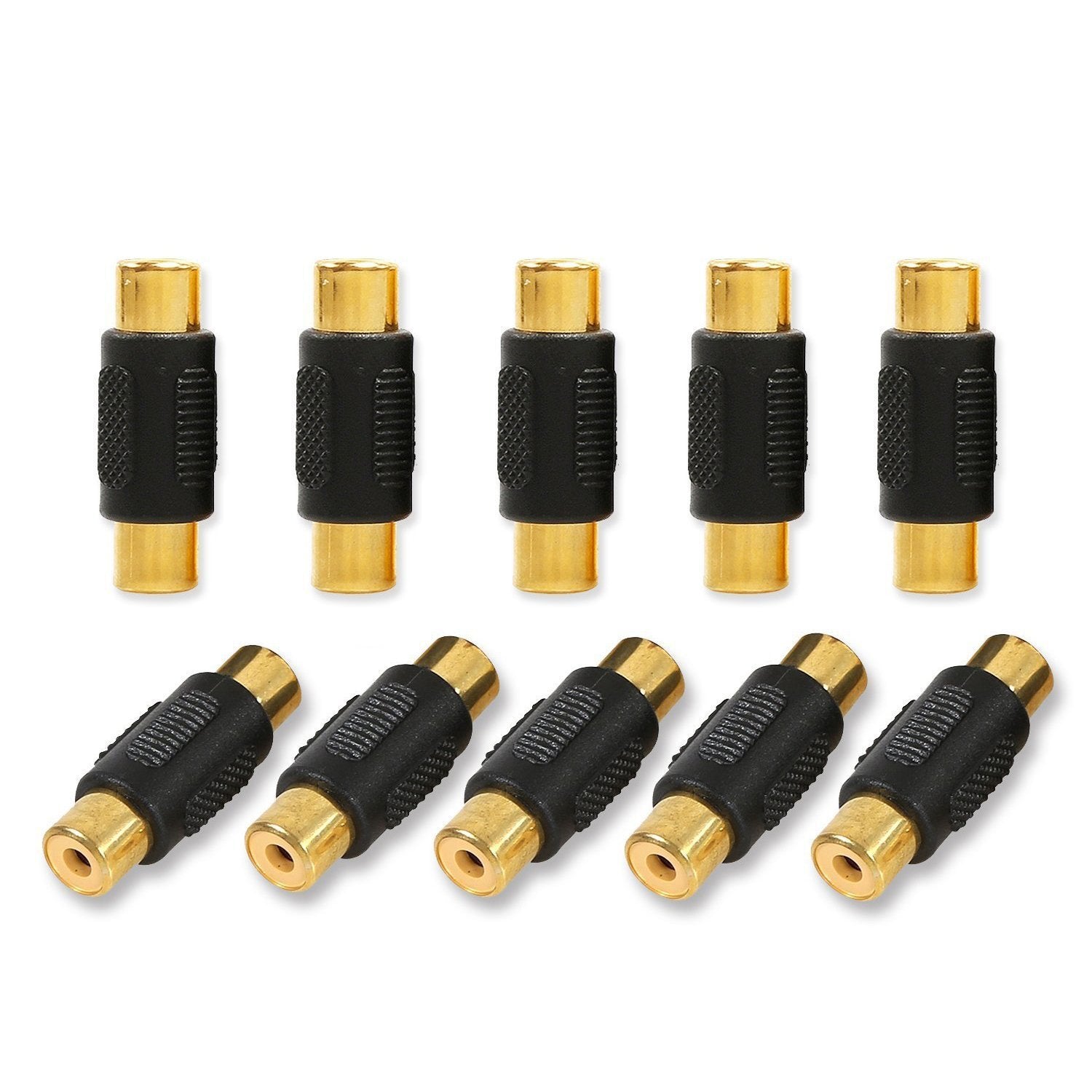 ELECTOP 10 Pack RCA Female to Female Coupler Audio Video Gold Adapter, for Phono, Speaker, RCA Cable, Amplifier