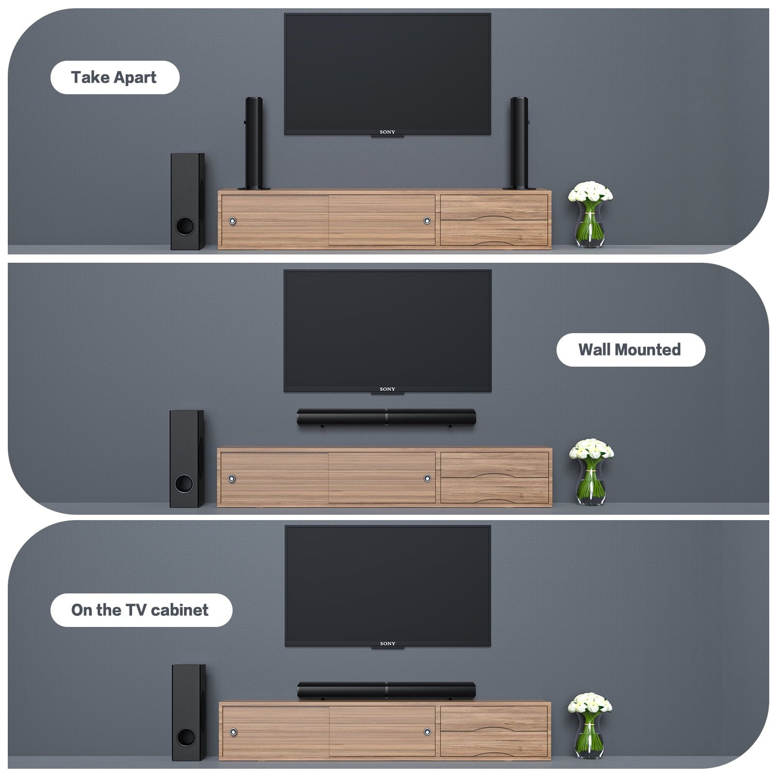 4.1Ch Sound Bar with Subwoofer, 120W Separable Sound Bar for TV with 4 Drivers, Usb/Aux/Coaxial/Optical/Hdmi/Bluetooth Connect, 2-In-1 Detachable Sound Bar for Speaker