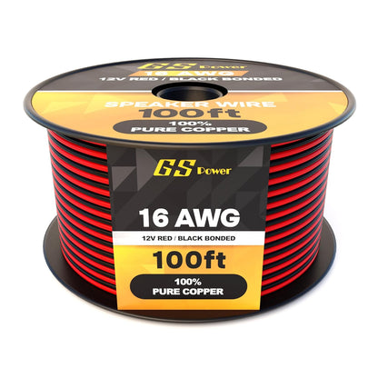 GS Power 16 Gauge Wire (16 AWG) - 100 Foot, Pure Copper, Stranded Electrical Wiring for Speaker, Automotive, Trailer, Stereo and Home Theater Applications - Red/Black