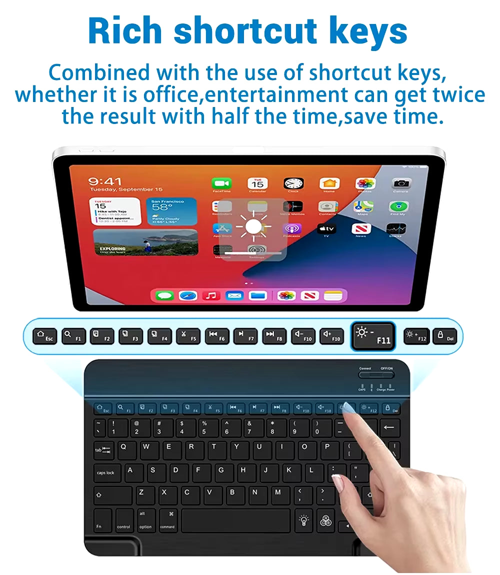 Say goodbye to clutter with our Mini Wireless Bluetooth Keyboard! 🌟 Perfect for your iOS, Android, or Windows devices, this sleek 10-inch backlit keyboard with a touchpad is a game-changer for on-the-go typing! 💻✨ #TechEssentials #WirelessKeyboard