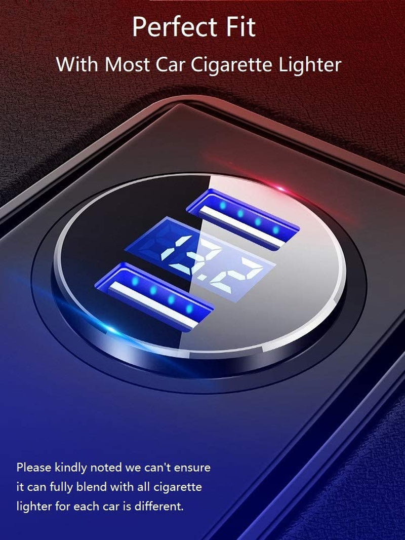 LIHAN Dual USB Car Charger, 4.8A Output, 12/24 Volt USB Adapter Plug for Cigarette Lighter Voltage Meter, Compatible with Iphone,Ipad, Samsung Galaxy, LG, Google, Black